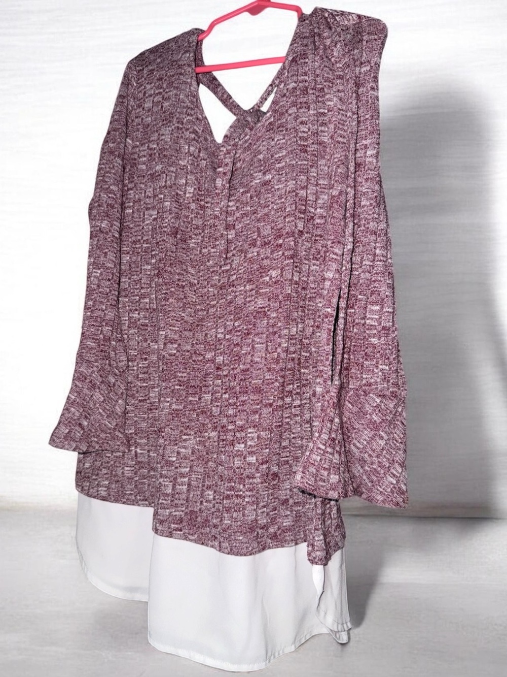 Soho New York Company Jeans Women's Layered Knit Tunic Top in Maroon